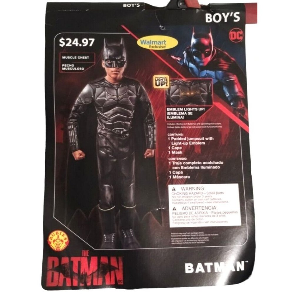 The Batman Boys 3 Piece Padded Muscle Costume Medium 8 New Halloween Lights Up